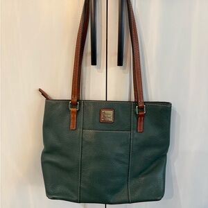 Dooney & Bourke Forest Green Tote with Brown Straps